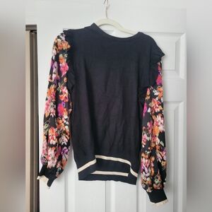 Floral Sleeve Black Sweater